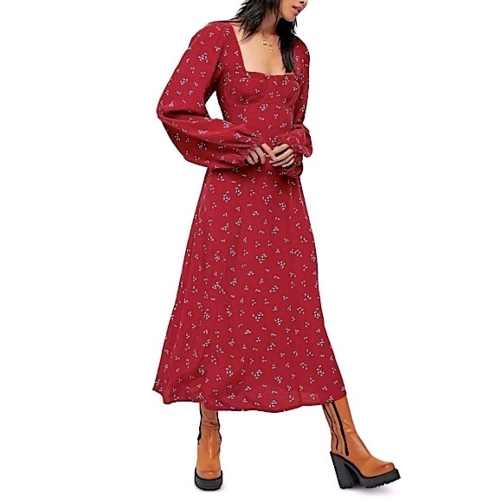 Free People Iris Floral Long Sleeve Midi Dress